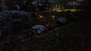 This was on Wednesday night of this past week. I just had arrived home from work and snapped this pic of our first "snow" in my backyard. It looked pretty to me.